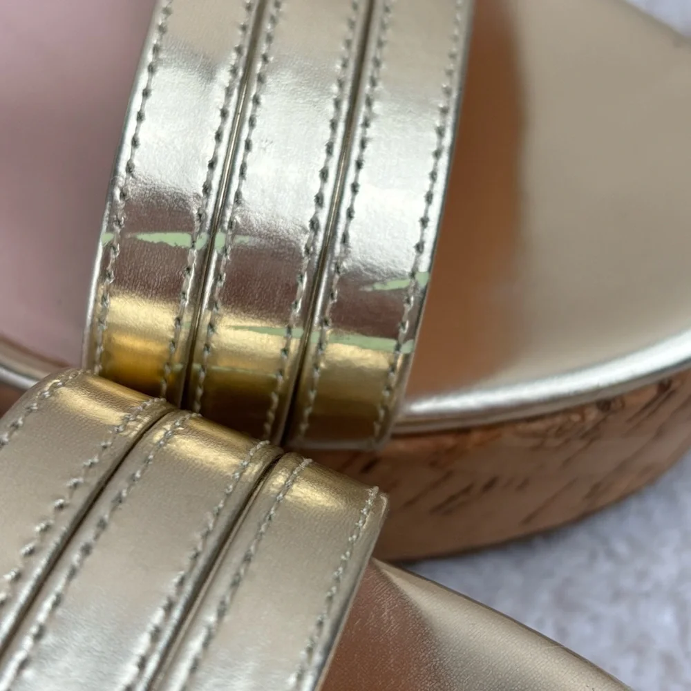 Kate Spade Sandal Womens 9M Gold Tallin Strappy Open Toe Espadrille Platform Wed